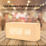 Smart APP LED Wooden Digital Alarm Clock Voice Control Thermometer Humidity Display White