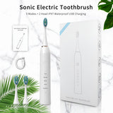 Sonic Electric Toothbrush 5 Modes With 2 Head IPX7 Waterproof USB Charging