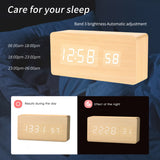 Smart APP LED Wooden Digital Alarm Clock Voice Control Thermometer Humidity Display White